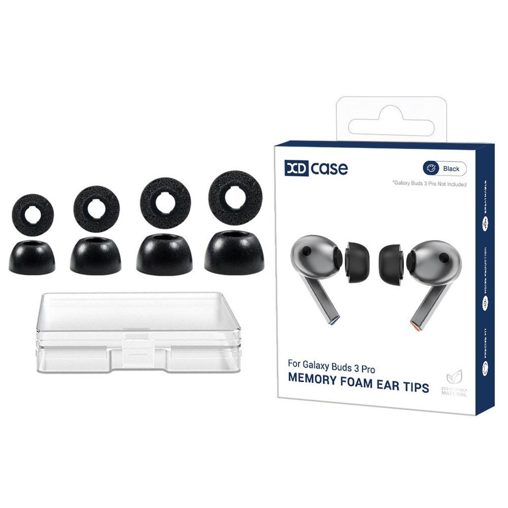 XDcase Samsung Galaxy Buds3 Pro Memory Foam-ørepropper, 4 par – svart