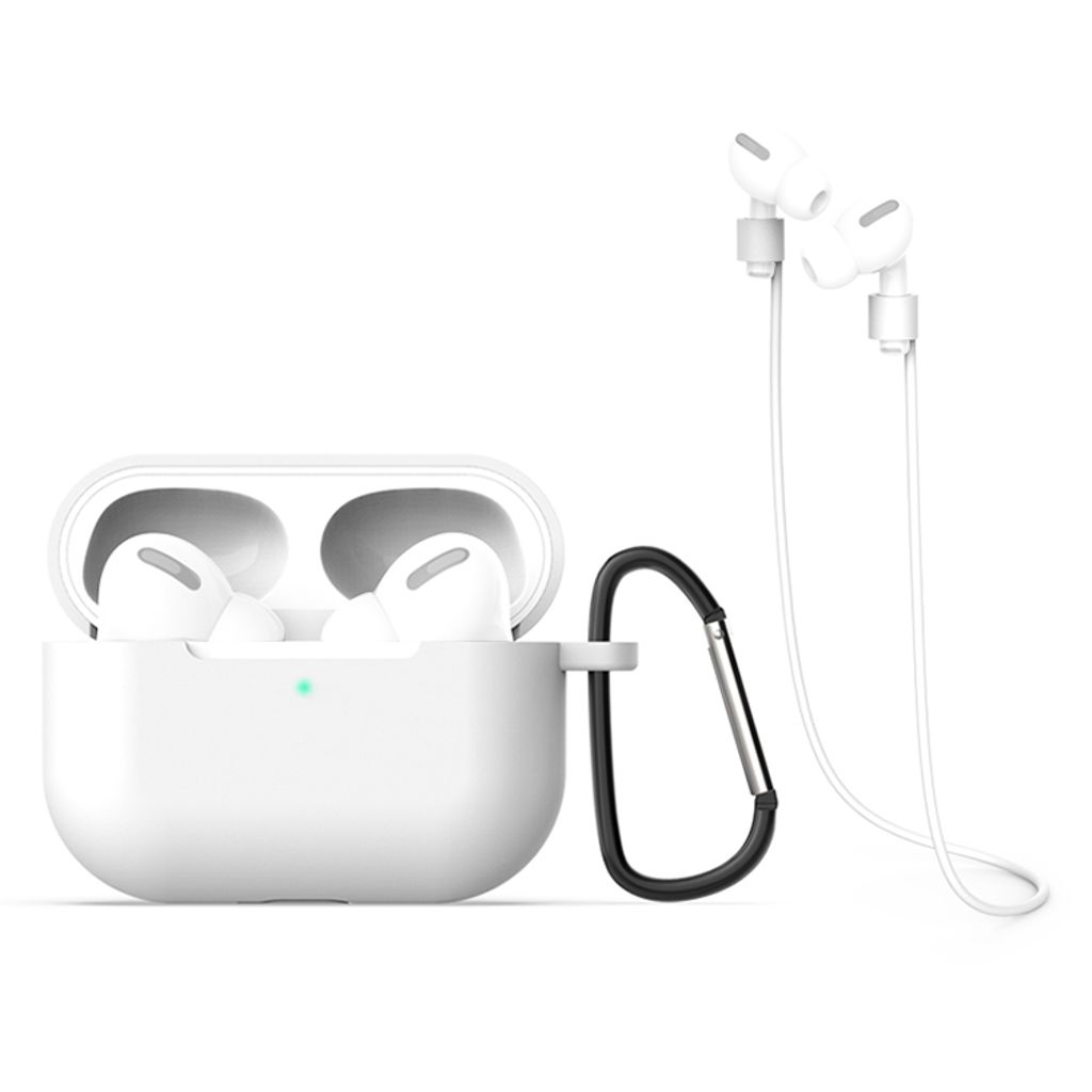 Silikonfodral 3-i-1 för AirPods Pro 3 + Karbinhake & Anti-lost snöre – Vit