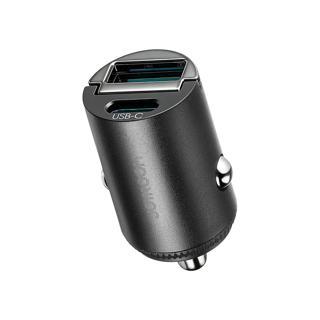 Joyroom JR-CCN18 USB-A/USB-C mini billaddare med dragring – svart | Reservdelar - Universala - Biltillbehör - Billaddare | Batteritema