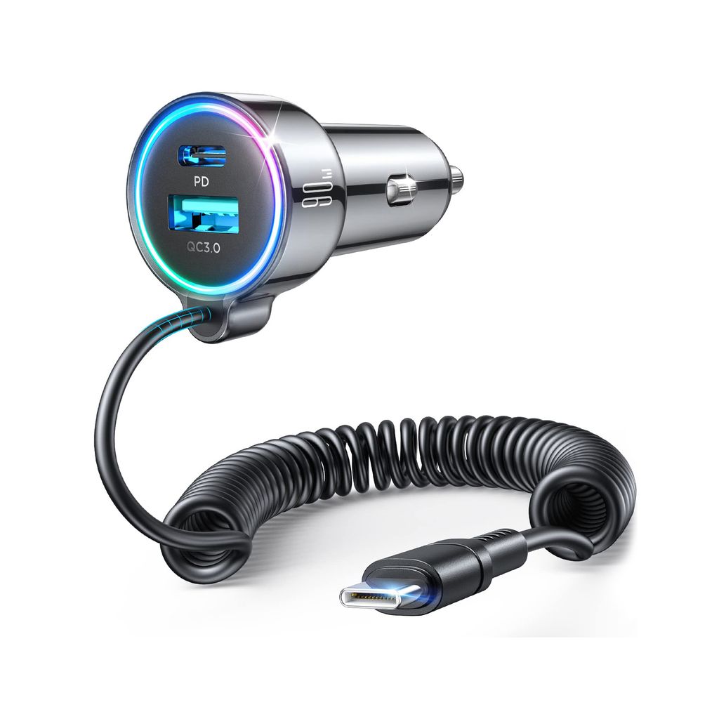 Joyroom JR-CL07 Ładowarka samochodowa 3 w 1 90 W z portami USB-C/USB-A i kablem USB-C – czarna