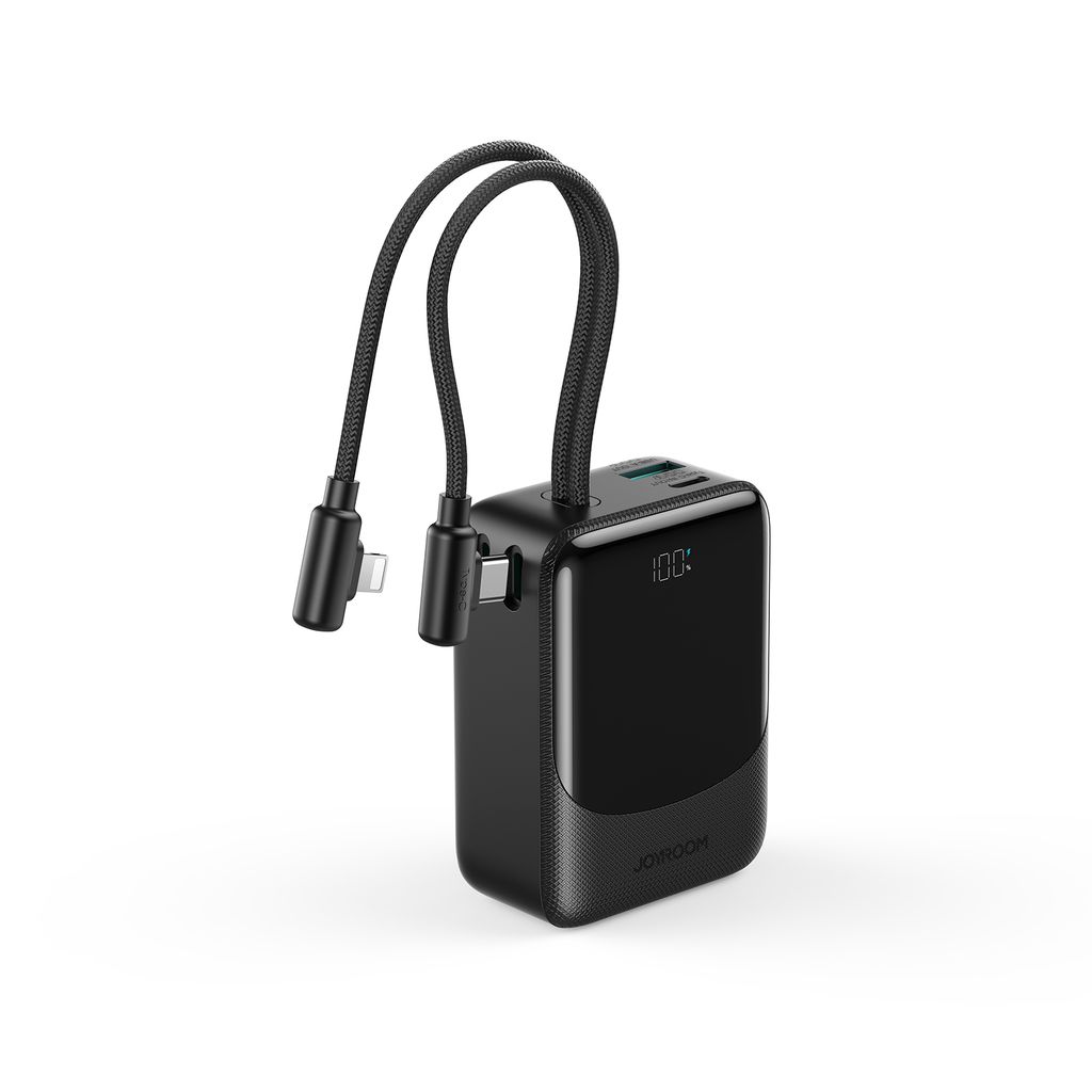 Joyroom JR-PC1 22.5W mini powerbank 10000mAh med USB-C/Lightning-kablar – Svart