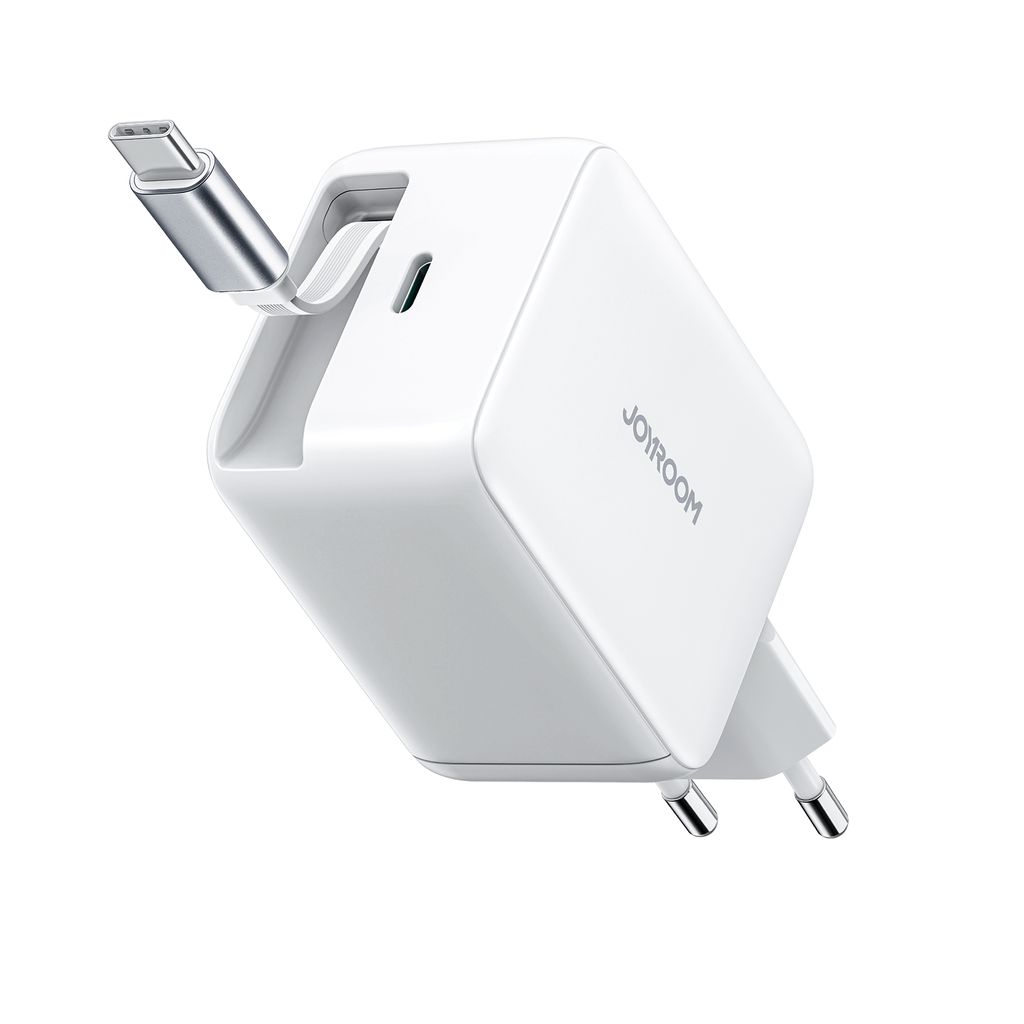 Joyroom GaN USB-C Ładowarka z Wysuwanym Kablem 67W - Biała