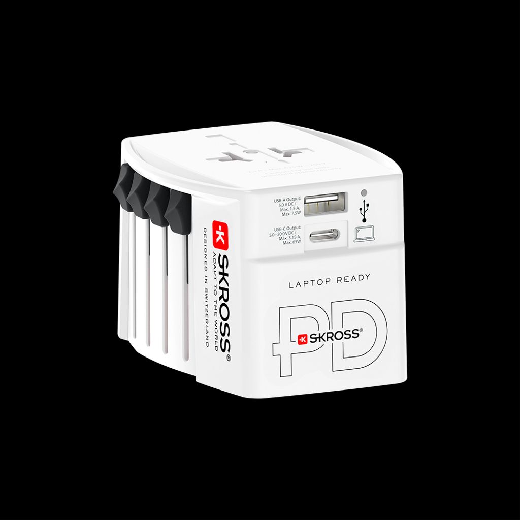 SKROSS universal reiseadapter med USB-A/USB-C 65W PD + USB-C-kabel