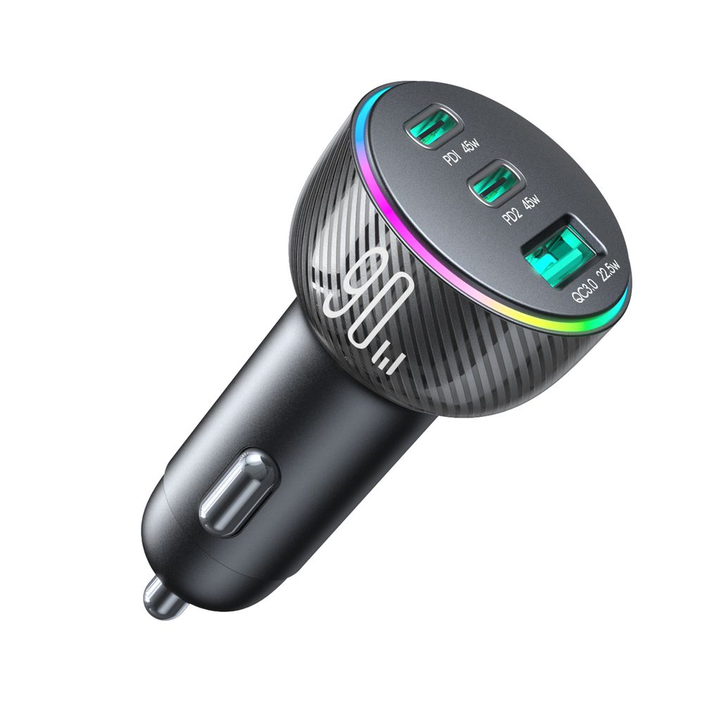 Ładowarka samochodowa LED NEXTBATT 90W PD, USB-A / 2x USB-C - czarna