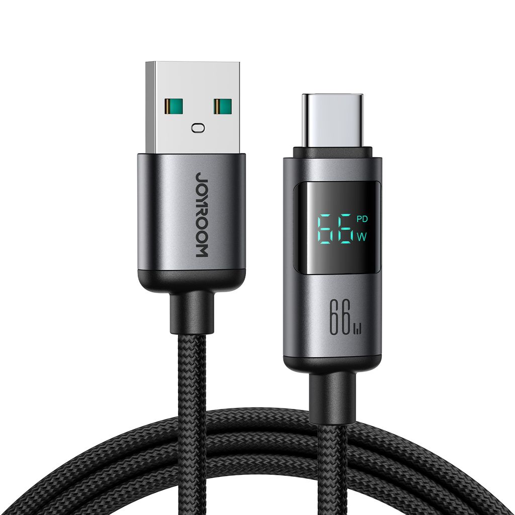 Joyroom Kabel do szybkiego ładowania USB-A do USB-C z wyświetlaczem, 66 W, 1,2 m