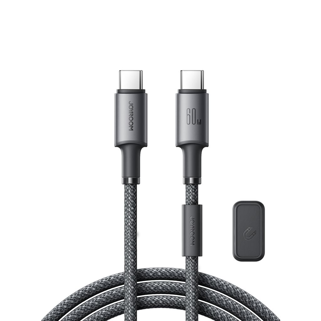 Joyroom Kabel USB-C do USB-C 480Mbps z magnetycznym uchwytem 60W, 1,2 m - Szary