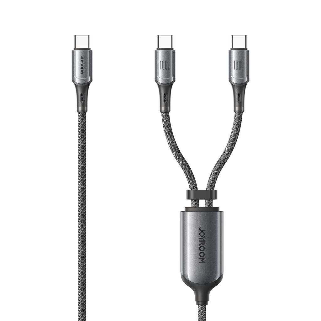 Joyroom S-A57 RapidX Series kabel ładujący do szybkiego ładowania 100W USB-C na 2x USB-C – Szary