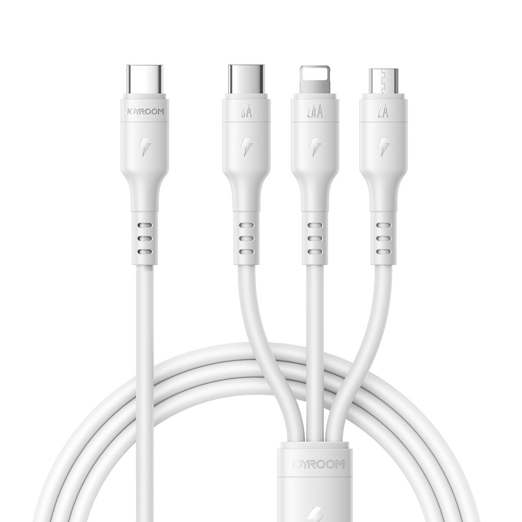Joyroom S-A61 OmniGo-serien 3-i-1 USB-C-ladekabel USB-C/Lightning/Micro – hvit