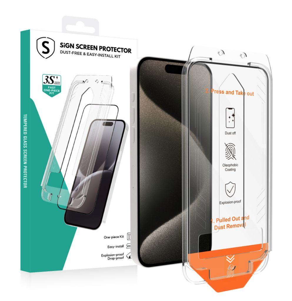 SiGN Näytönsuoja iPhone 16 Pro Max – EZ Apply pölyttömän sovittimen kanssa, 2-pakkaus