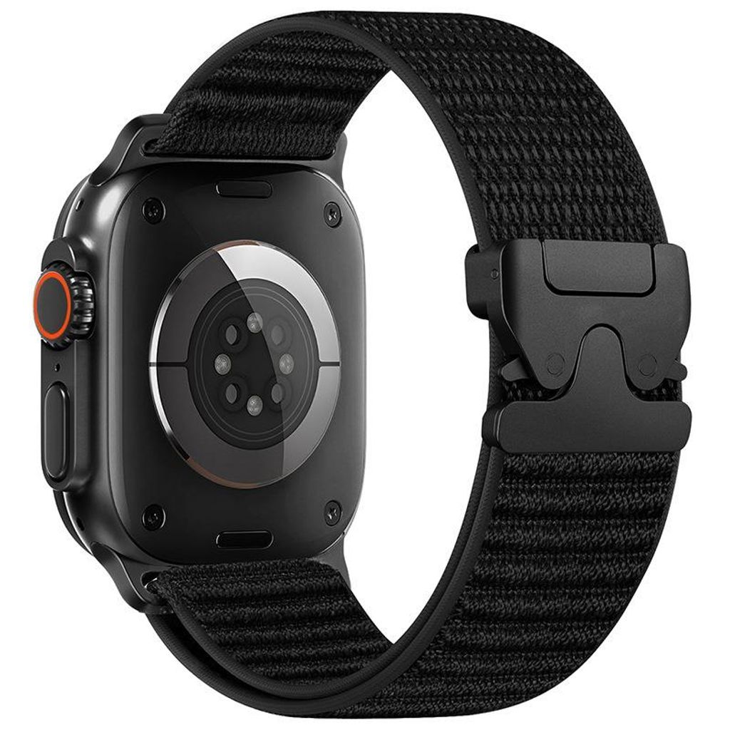 Apple Watch 49/46/45/44mm Nylon-kellonranneke laskuvarjosoljella - musta
