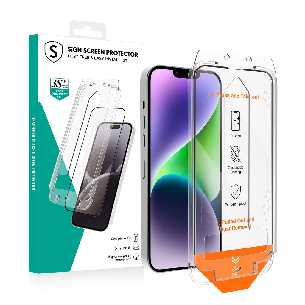 SiGN Näytönsuoja iPhone 12/12 Pro – EZ Apply pölyttömän sovittimen kanssa, 2-pakkaus