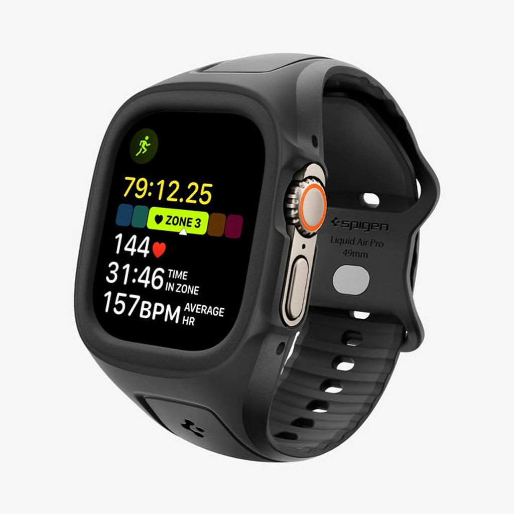 Spigen Apple Watch Ultra 4/3/2/1 49mm Kellonranneke & Kuori Liquid Air Pro - Musta
