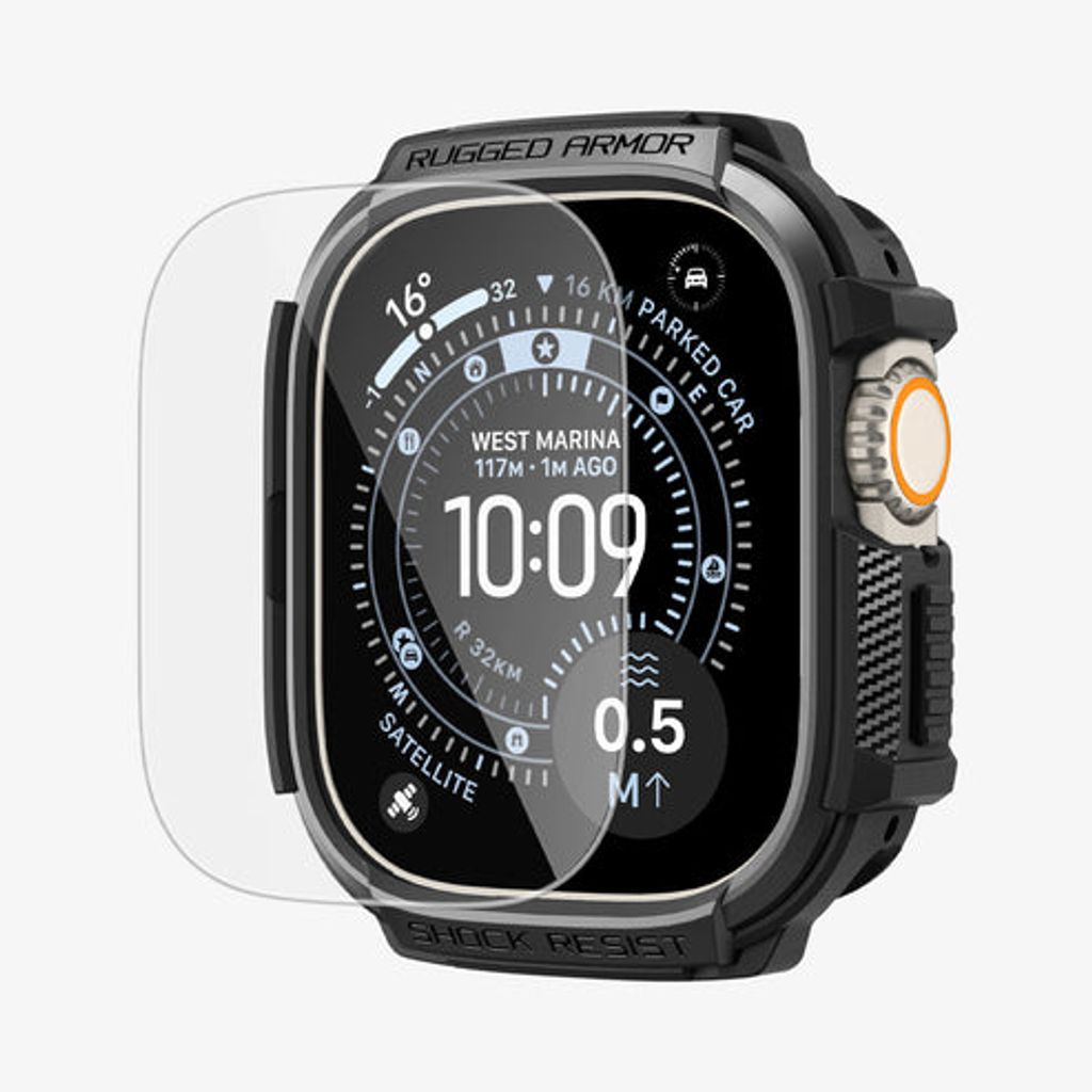 Spigen Apple Watch Ultra 4/3/2/1 49mm kuori Rugged Armor näytönsuojalla  - Musta