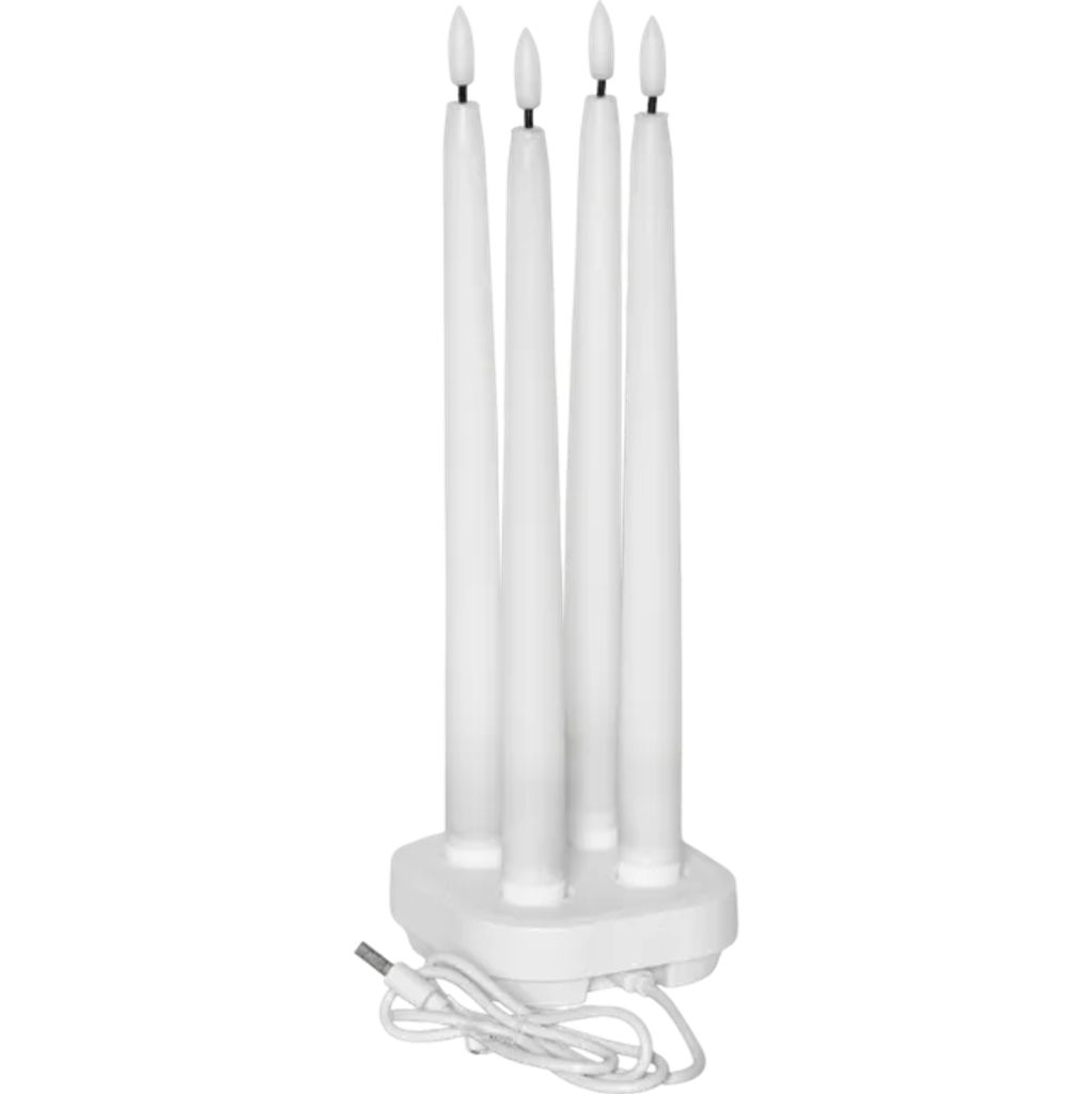 Star Trading Flamme Charge LED-Antikkerze, 4er-Pack mit Ladeplatte – Weiß