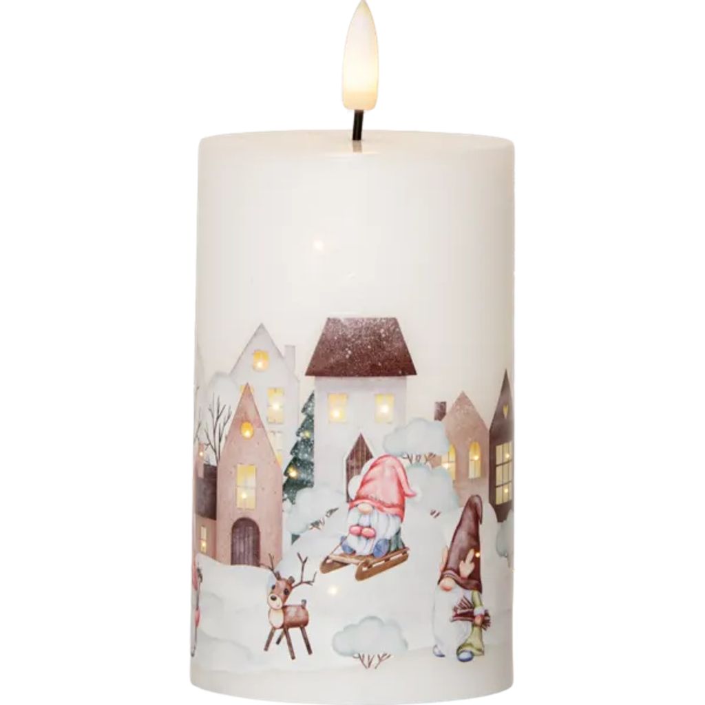 Star Trading LED-blokklampe Flamme Winterland 15 cm – hvit