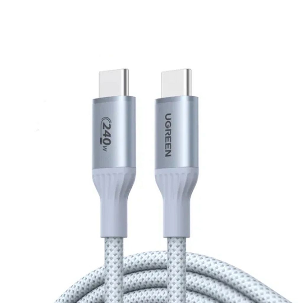 UGREEN USB-C - USB-C PD -pikalatauskaapeli 240W, 1m – Hopea/Valkoinen
