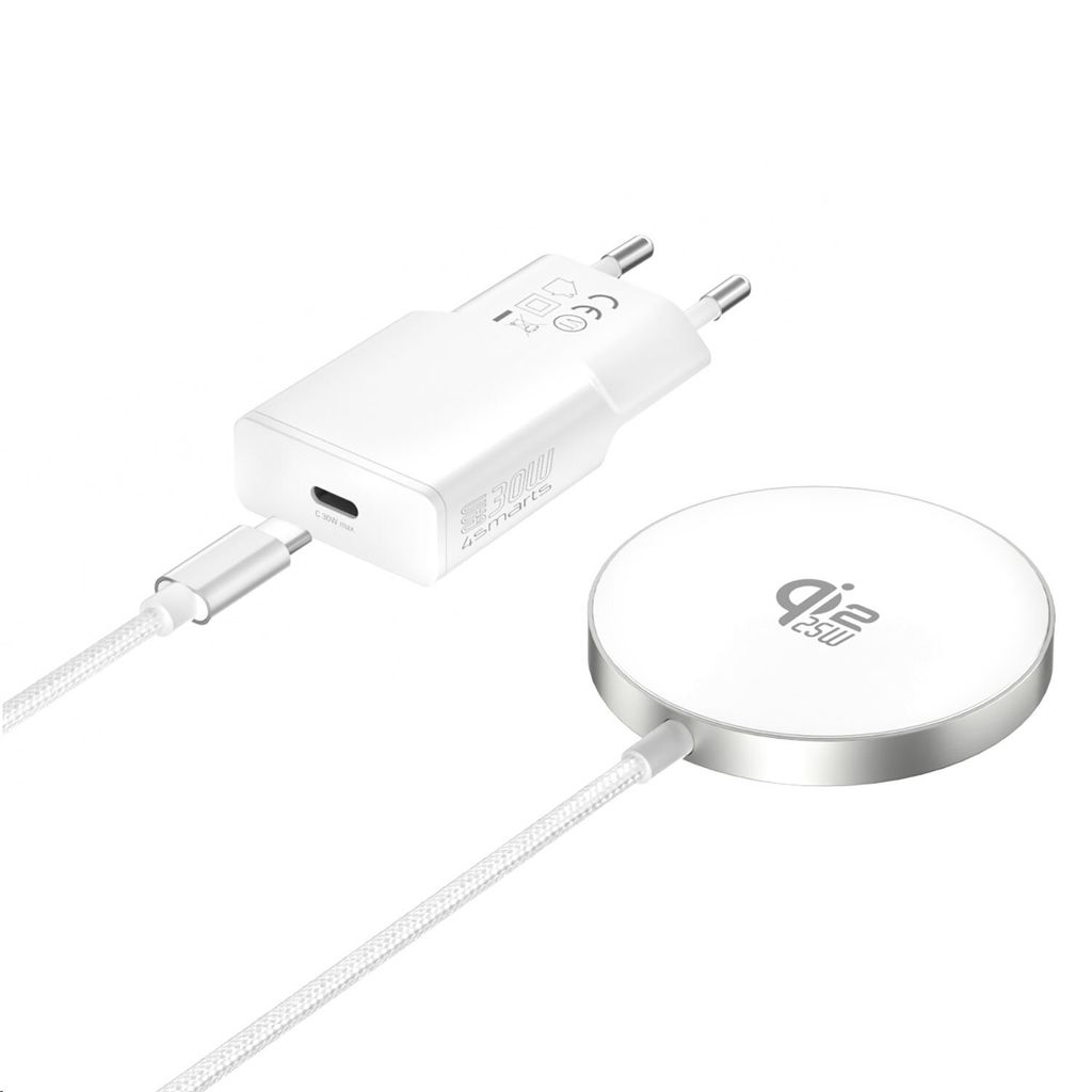 4Smarts Qi2 MagSafe trådløs lader 25W, 1,5m – Hvit