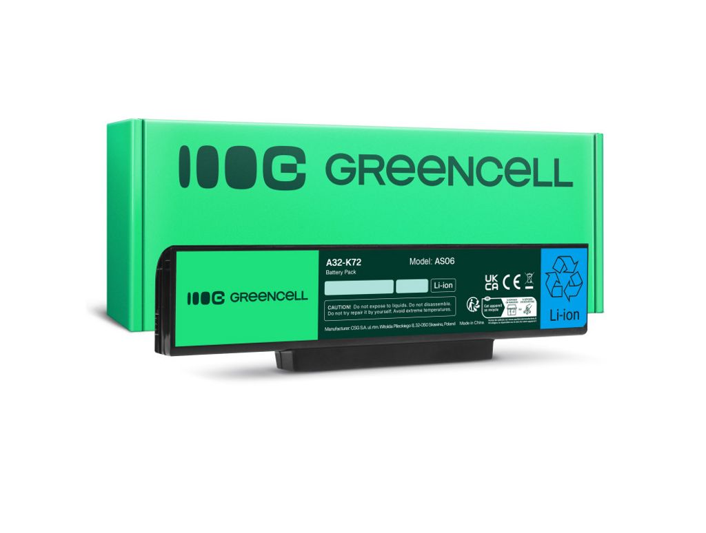Green Cell -akku Asus A32-K72-kannettavalle jne., 10.8V 4400mAh