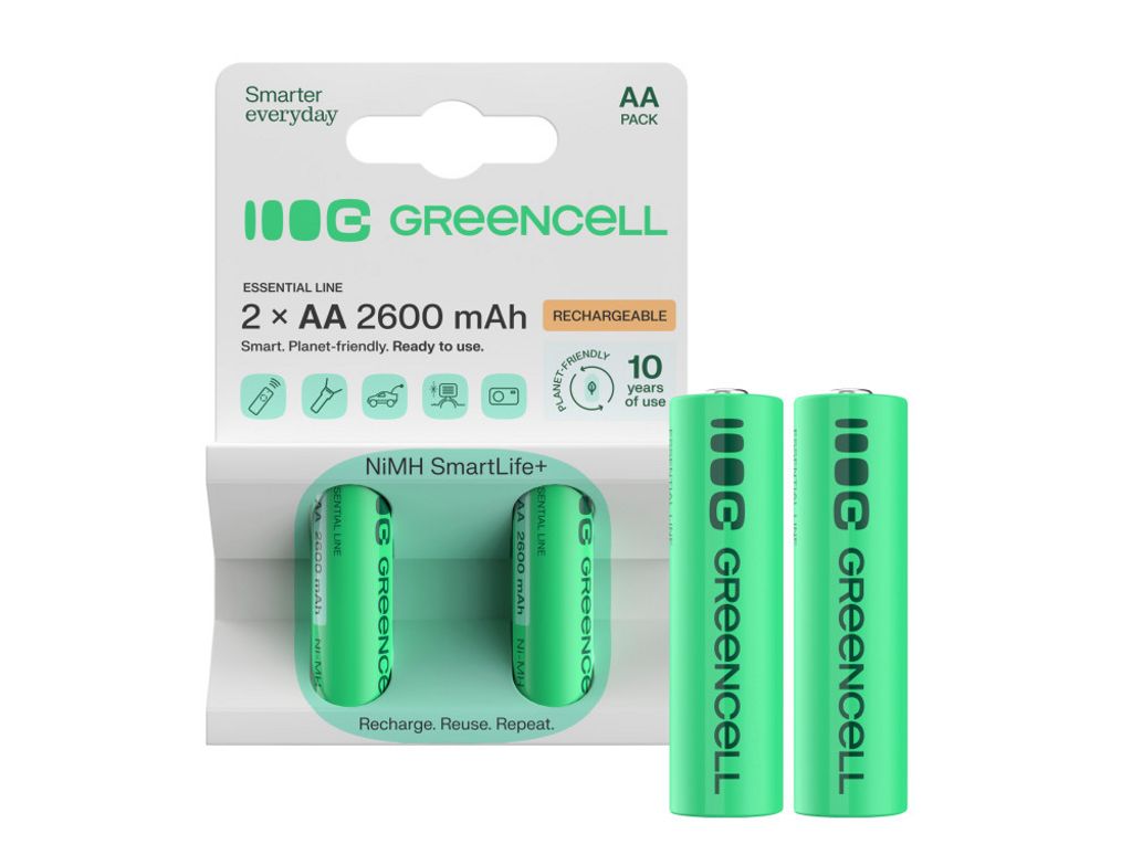 Green Cell oppladbare AA-batterier 2600 mAh, 1,2 V, 2-pakning