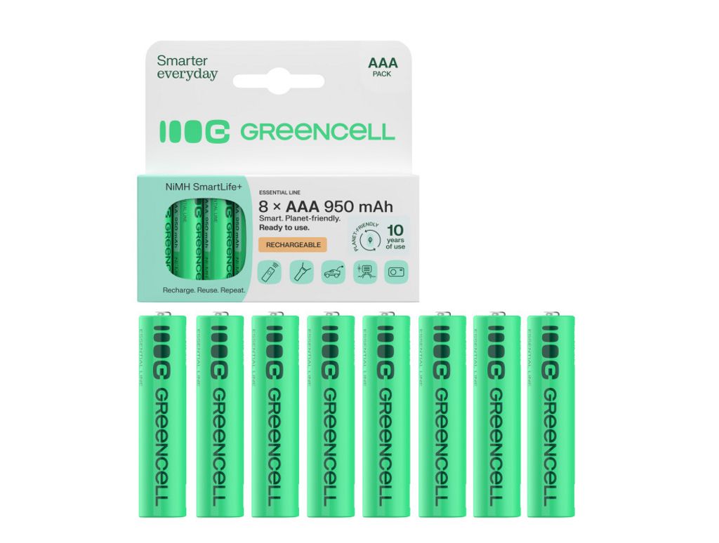 Green Cell 8x AAA HR03 950mAh Genopladelige Batterier Langtidsholdbar Strøm