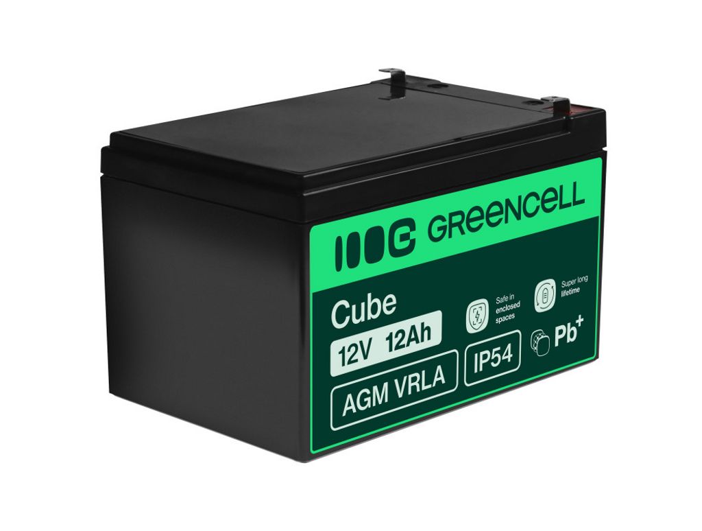 Green Cell AGM VRLA 12V 12Ah vedlikeholdsfritt batteri for alarmsystem, kasseapparat, leker