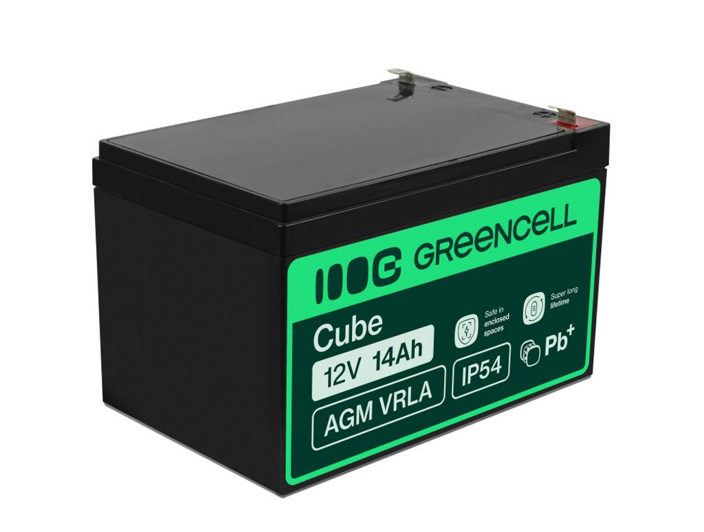 Green Cell AGM VRLA 12V 14Ah vedligeholdelsesfrit batteri til alarmsystemer, kasseapparater, legetøj