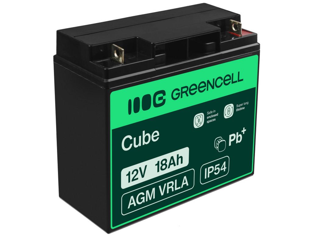 Green Cell AGM VRLA 12V 18Ah batteri för gräsklippare, skoter, båt, rullstol