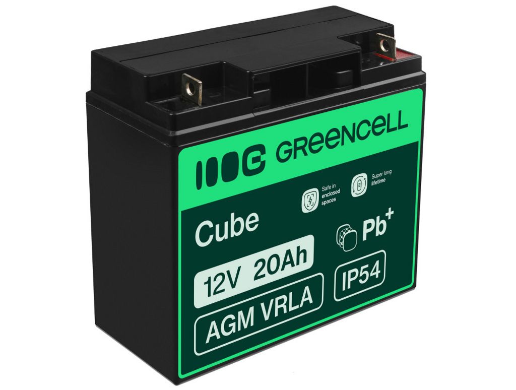 Green Cell AGM VRLA 12V 20Ah batteri för gräsklippare, skoter, båt, rullstol