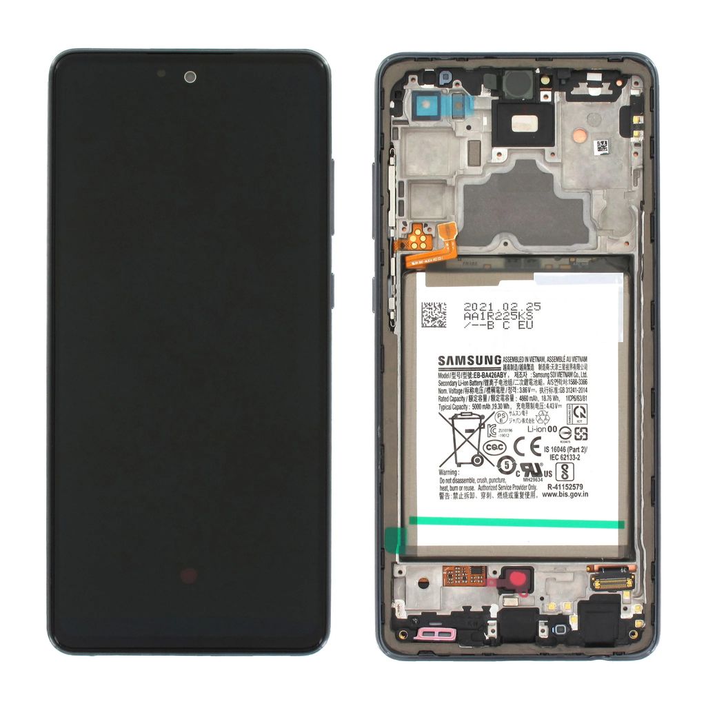 Samsung Galaxy A72 LCD-skärm med batteri original - Awesome Black