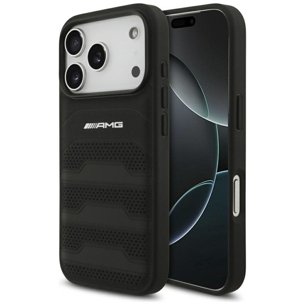 Mercedes AMG Leather Debossed Lines Logo -kuori till iPhone 18 Pro/17 Pro - Musta