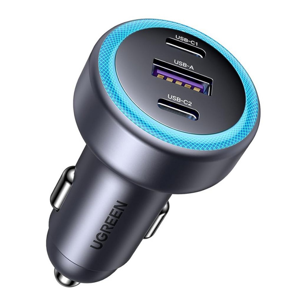 UGREEN EC307 autolaturi 30W, 3A, 1 x USB-A / 2 x USB-C - Harmaa