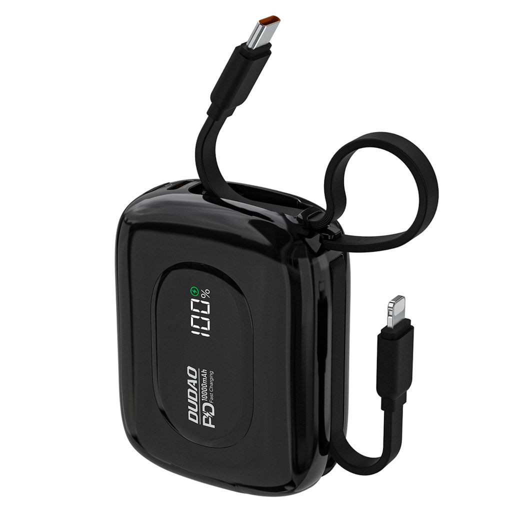 Dudao K32 powerbank 22,5 W 10000 mAh med USB-C/Lightning-kabler – svart