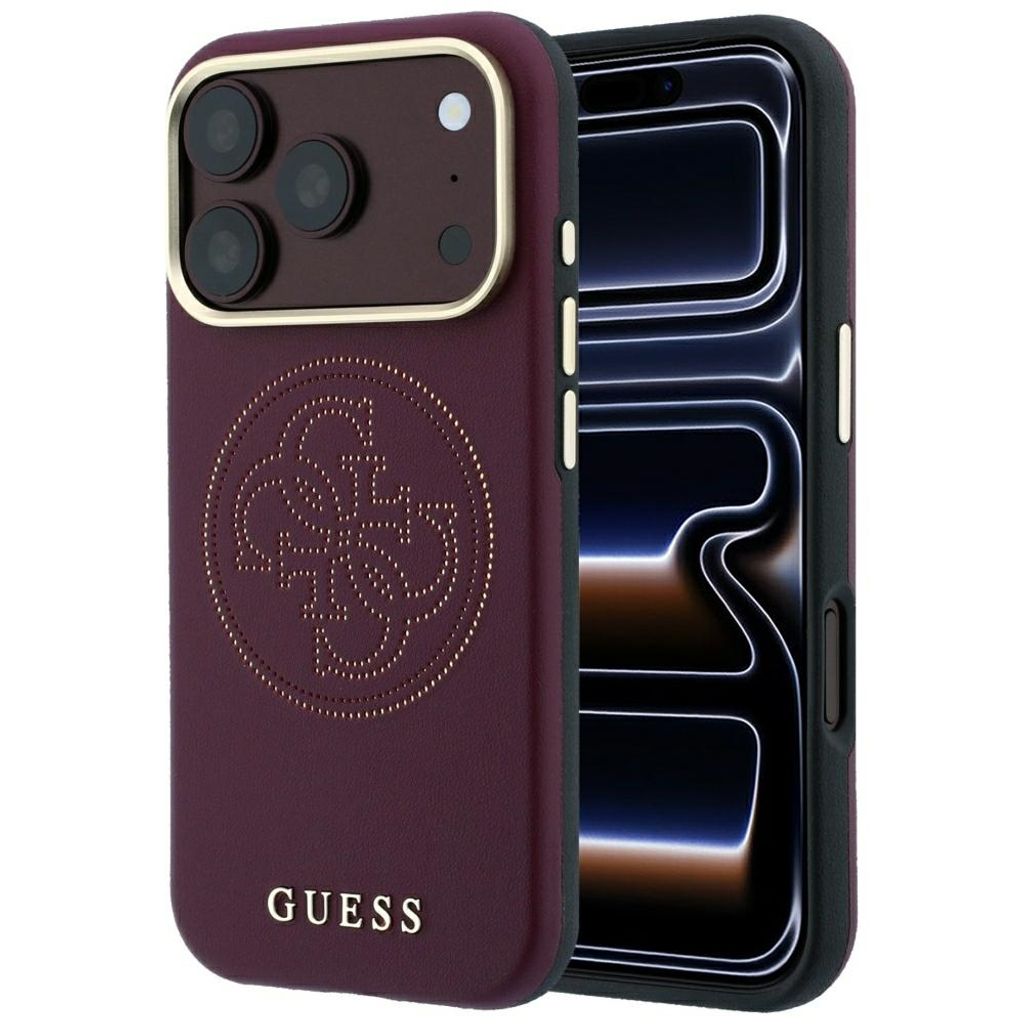 Guess Perforated 4G Gold Logo Magsafe -kuori iPhone 18 Pro Max:lle - Burgundi