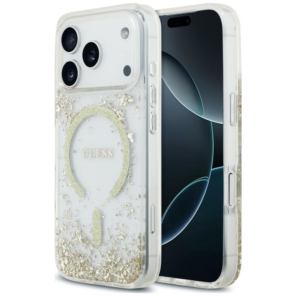 Guess Resin Glitter MagSafe -kuori iPhone 18 Pro Max:lle - Kulta