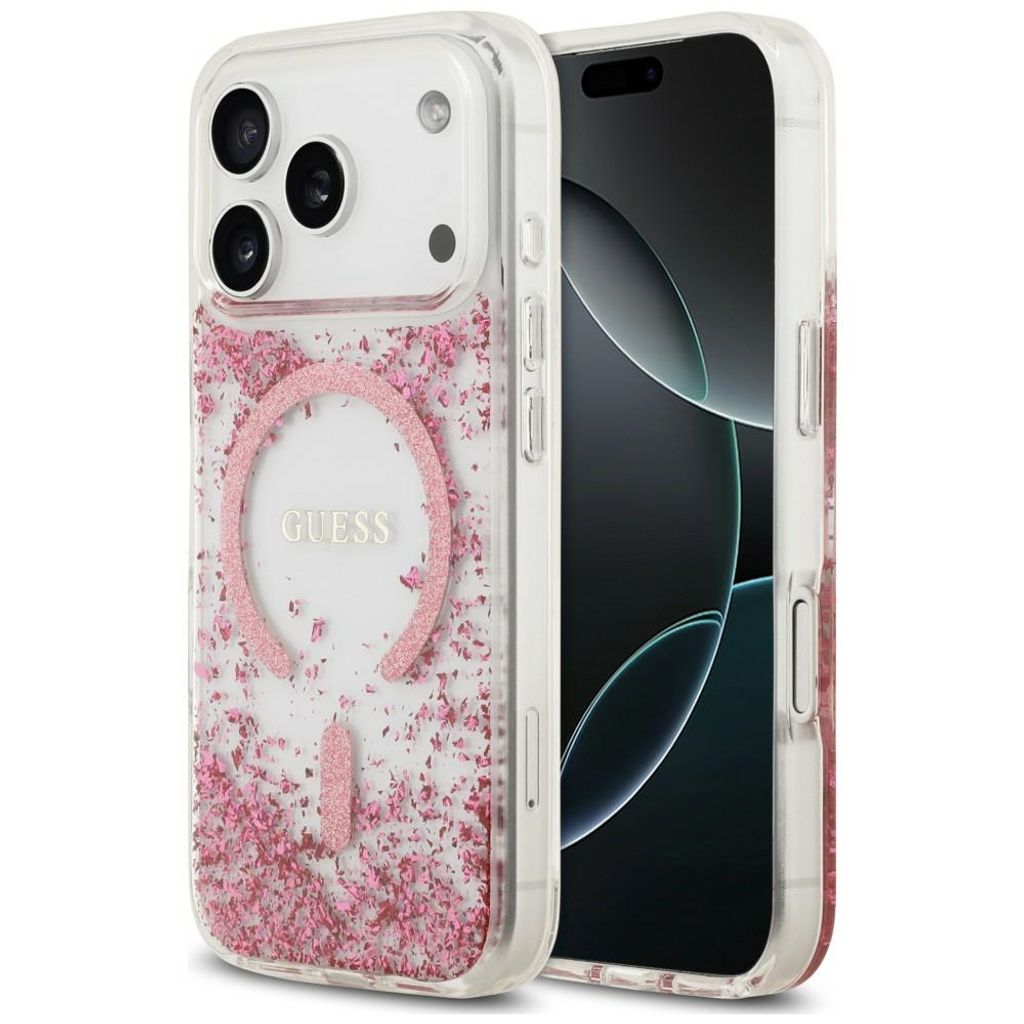 Guess Resin Glitter MagSafe -kuori  iPhone 18 Pro:lle - Vaaleanpunainen