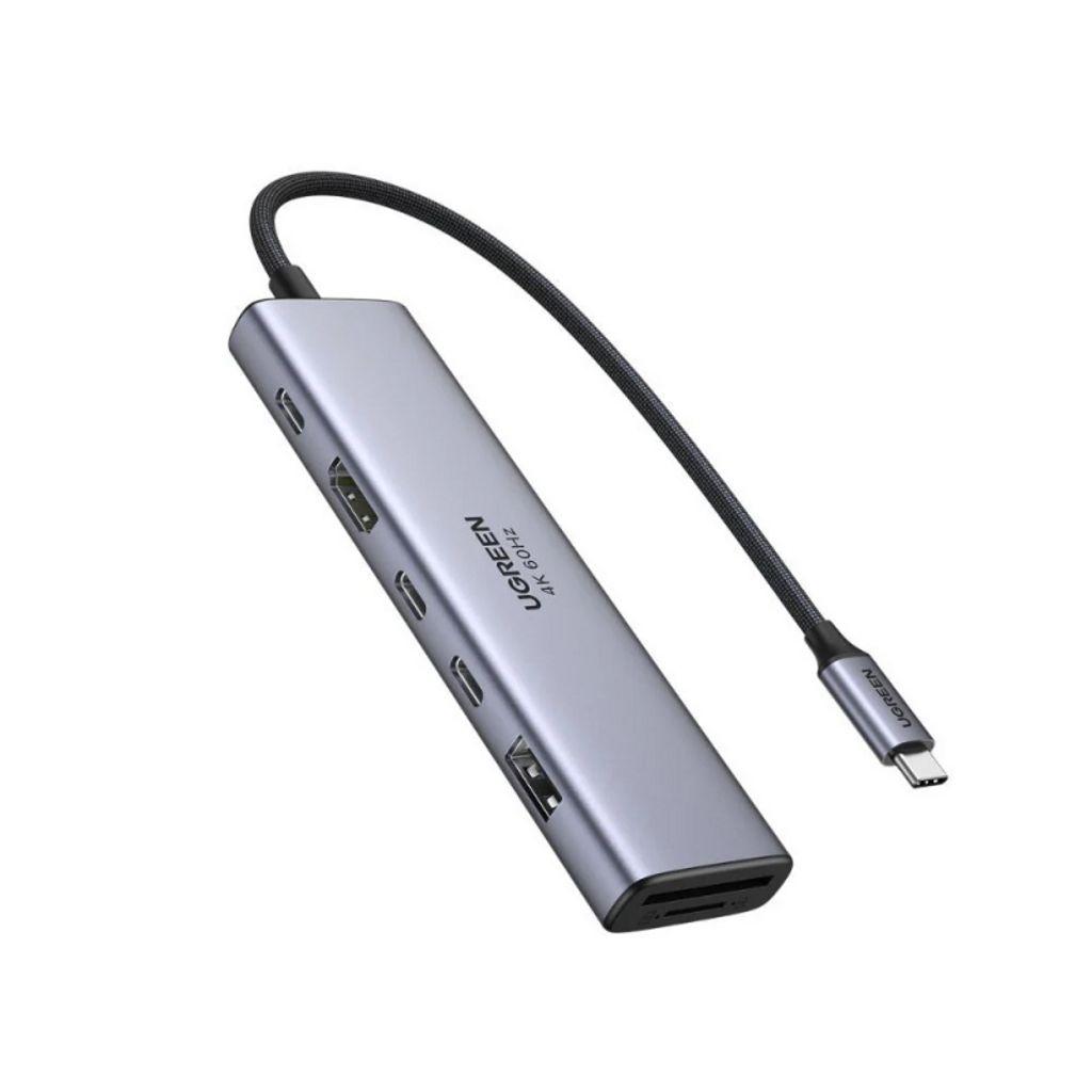UGREEN USB-C-keskitin 1x USB-A/3x USB-C/1x HDMI/1x SD/1x microSD - Harmaa
