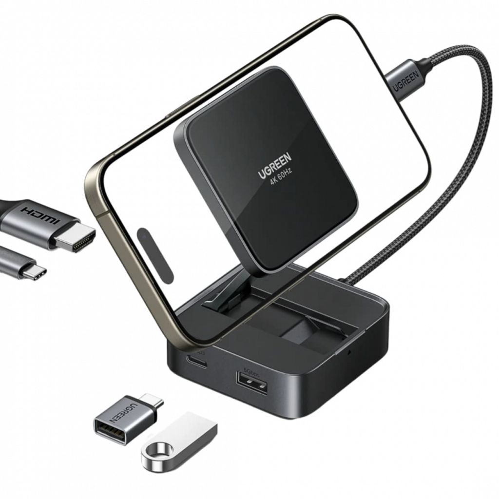UGREEN USB-C-keskitin 1x USB-A/2x USB-C/1x HDMI - Harmaa
