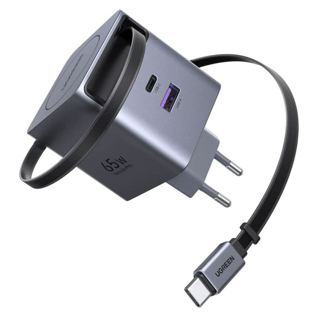 UGREEN Väggladdare X615 65W, 3A, USB-A/USB-C med USB-C-kabel - Grå