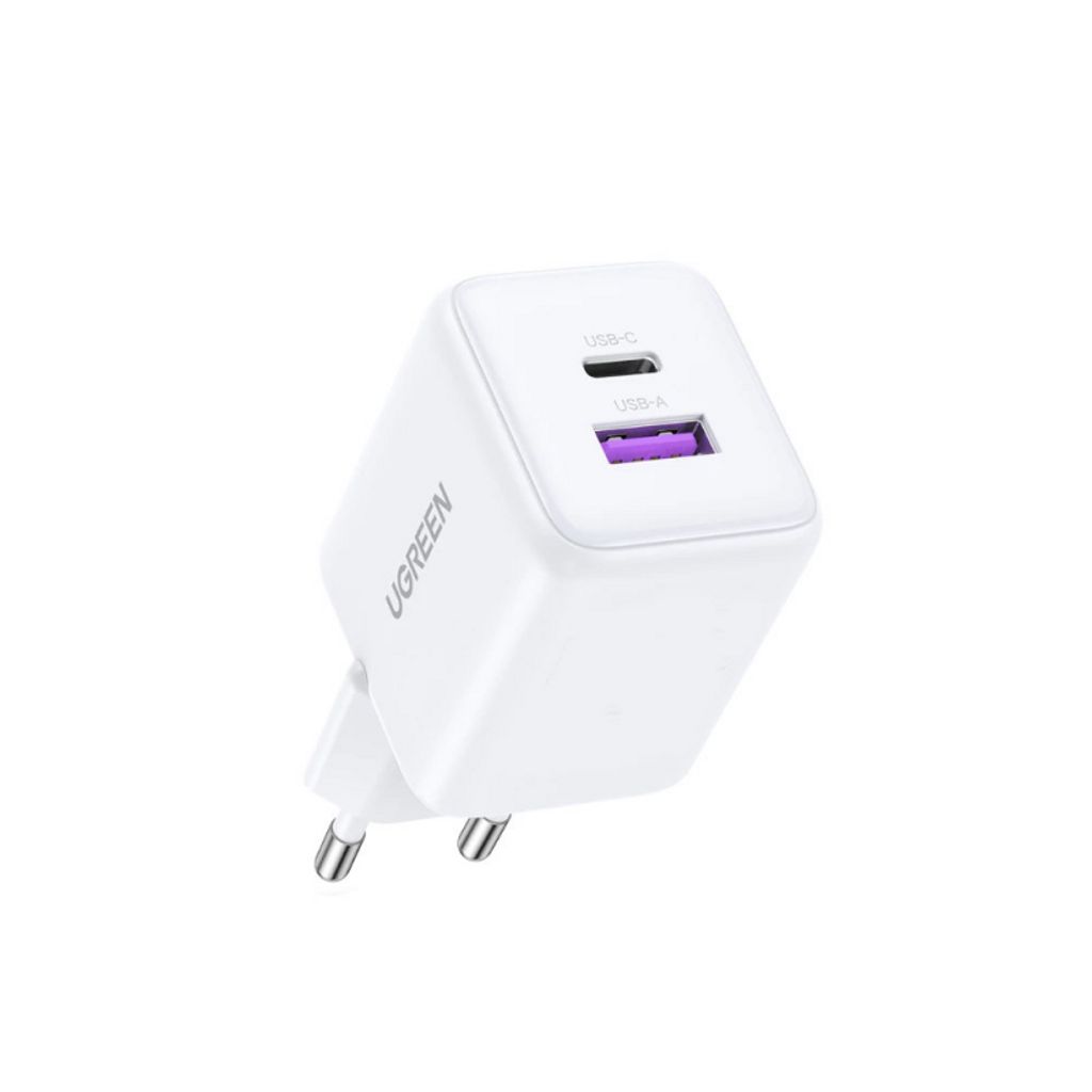 UGREEN Seinälaturi X516 30W, 3A, USB-A/USB-C - Valkoinen