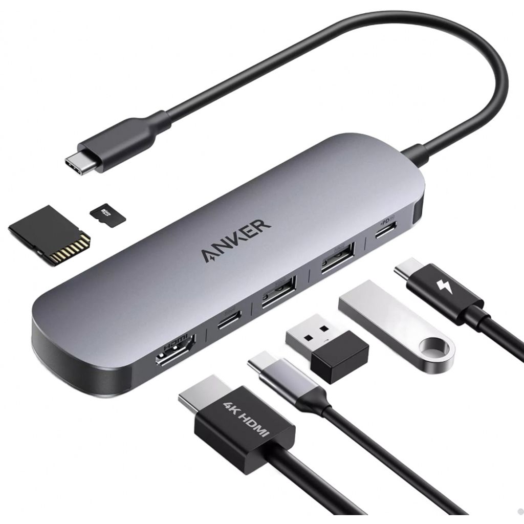 Anker 7-i-1 USB-C Hub 2x USB-A / 2x USB-C / 1x HDMI / 1x SD / 1x microSD | Laddare - USB-laddare | Batteritema