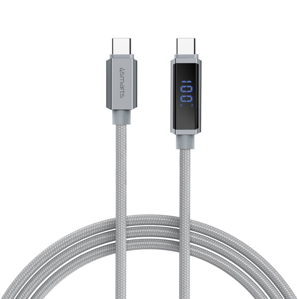 4Smarts DigitCord 100W USB-C-kabel med skjerm – grå