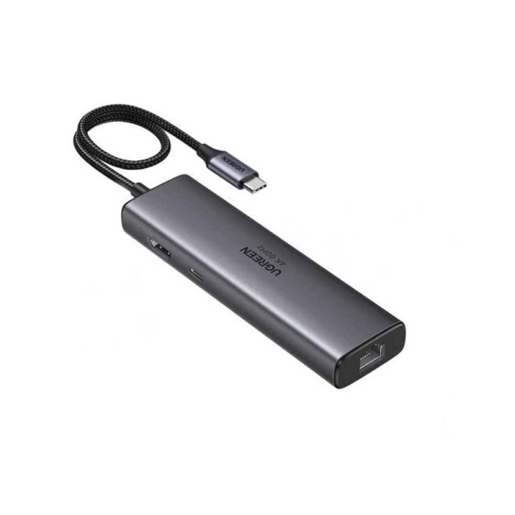 UGREEN USB-C-keskitin 2x USB-A/2x USB-C/1x HDMI/1x RJ45/1x SD/1x microSD - Harmaa