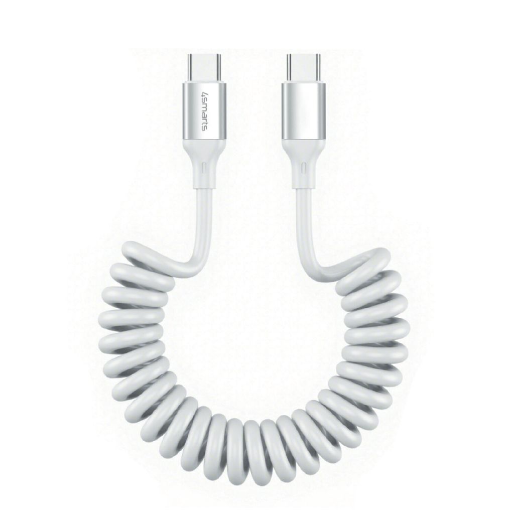 4Smarts USB-C-kabel, uttrekkbar spiralkabel, 100 W, 1,35 m – hvit