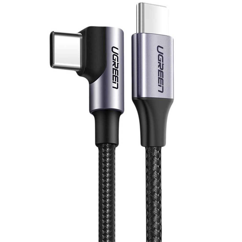 UGREEN US255 USB-C till USB-C-kabel vinklad, 60W, 3A, 2m – grå