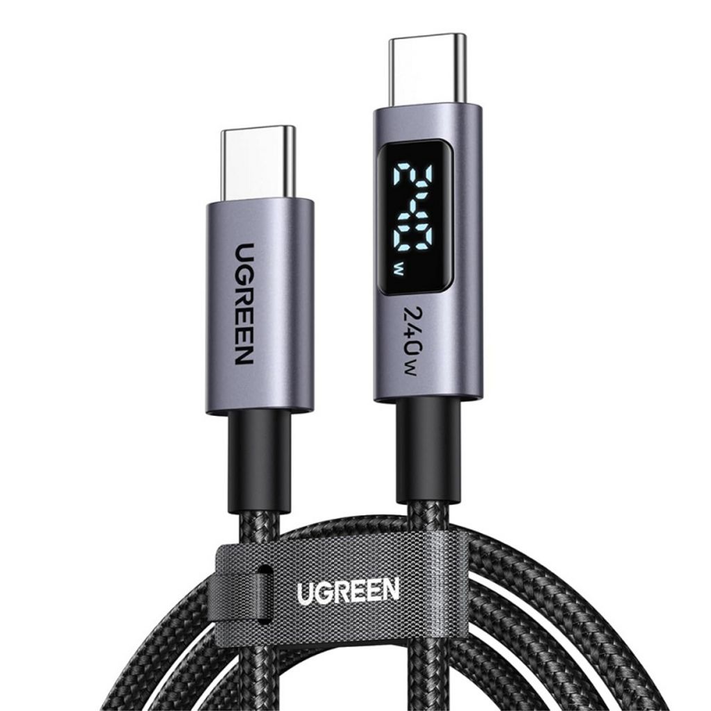 UGREEN 65866 USB-C till USB-C-kabel med Display, 240W – Grå