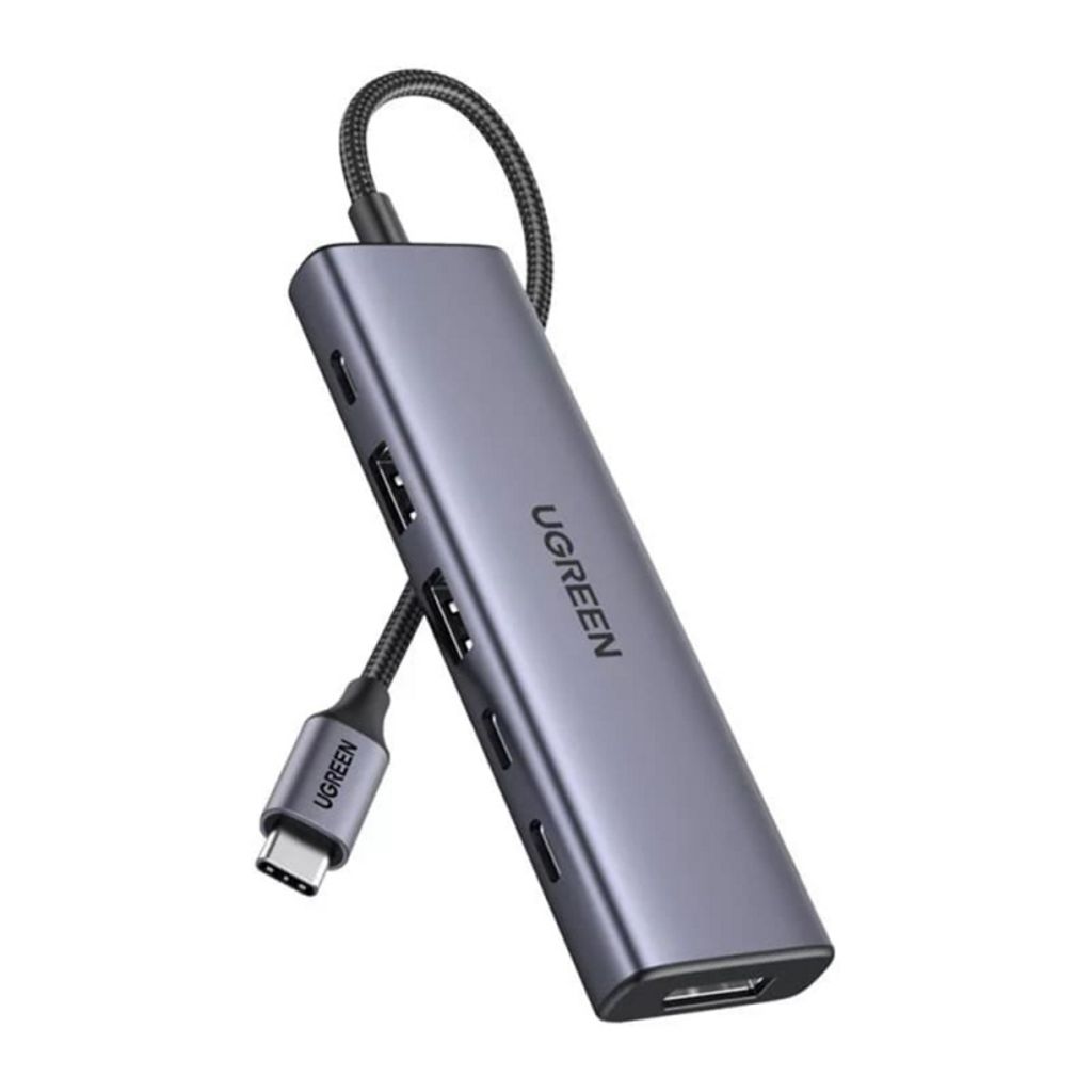 Ugreen CM511 USB-C-keskitin 6in1 2x USB 3.2, 3x USB-C, 1x DisplayPort - Harmaa