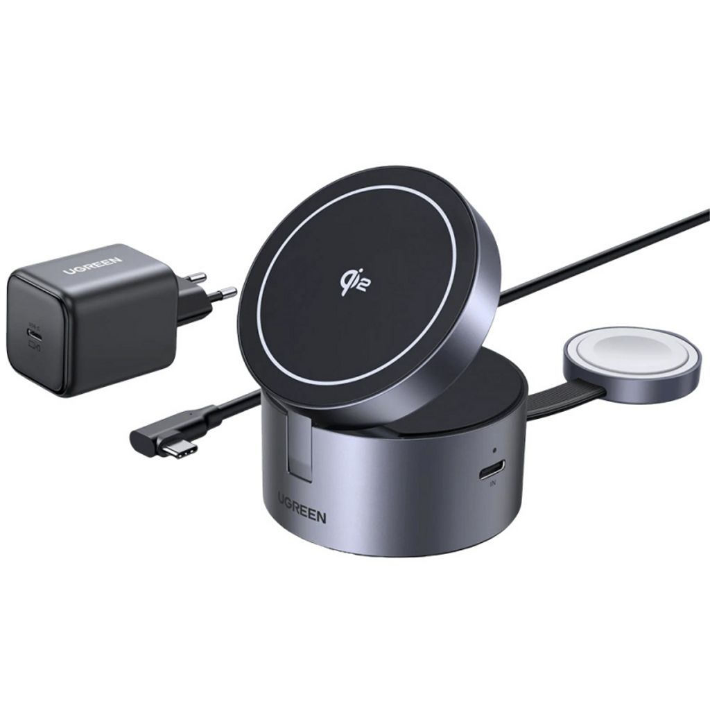 Ugreen W712 3-i-1 trådløs ladestasjon – grå