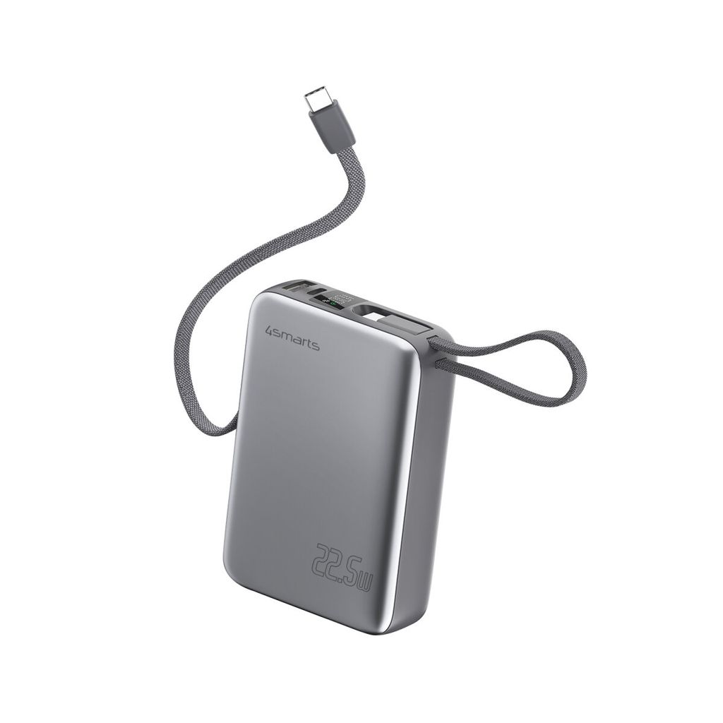 4Smarts Pocket Powerbank med Dubbla USB-C kablar 20000 mAh 22.5W – Space Grey