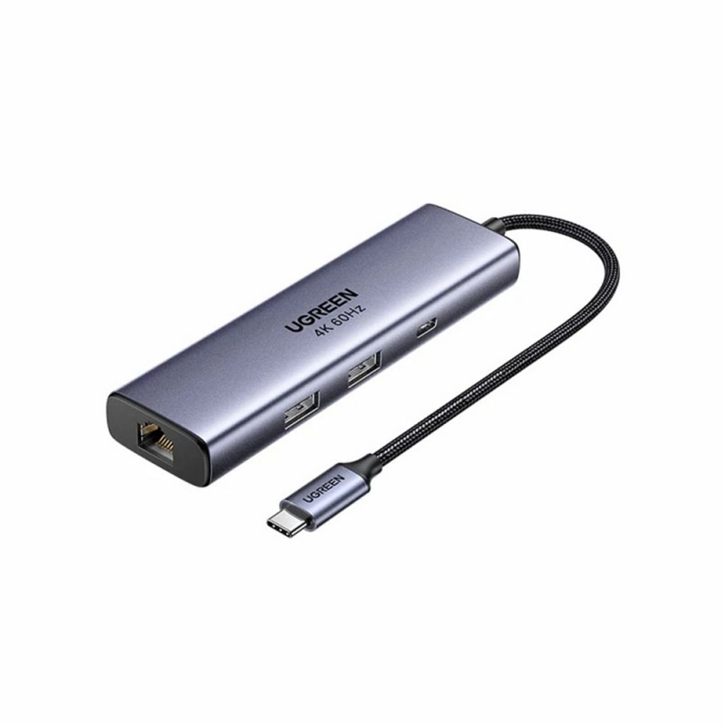 UGREEN CM512 USB-C-keskitin 6in1, jossa 1x USB-C/2x USB-A/1x RJ45/1x DisplayPort - harmaa