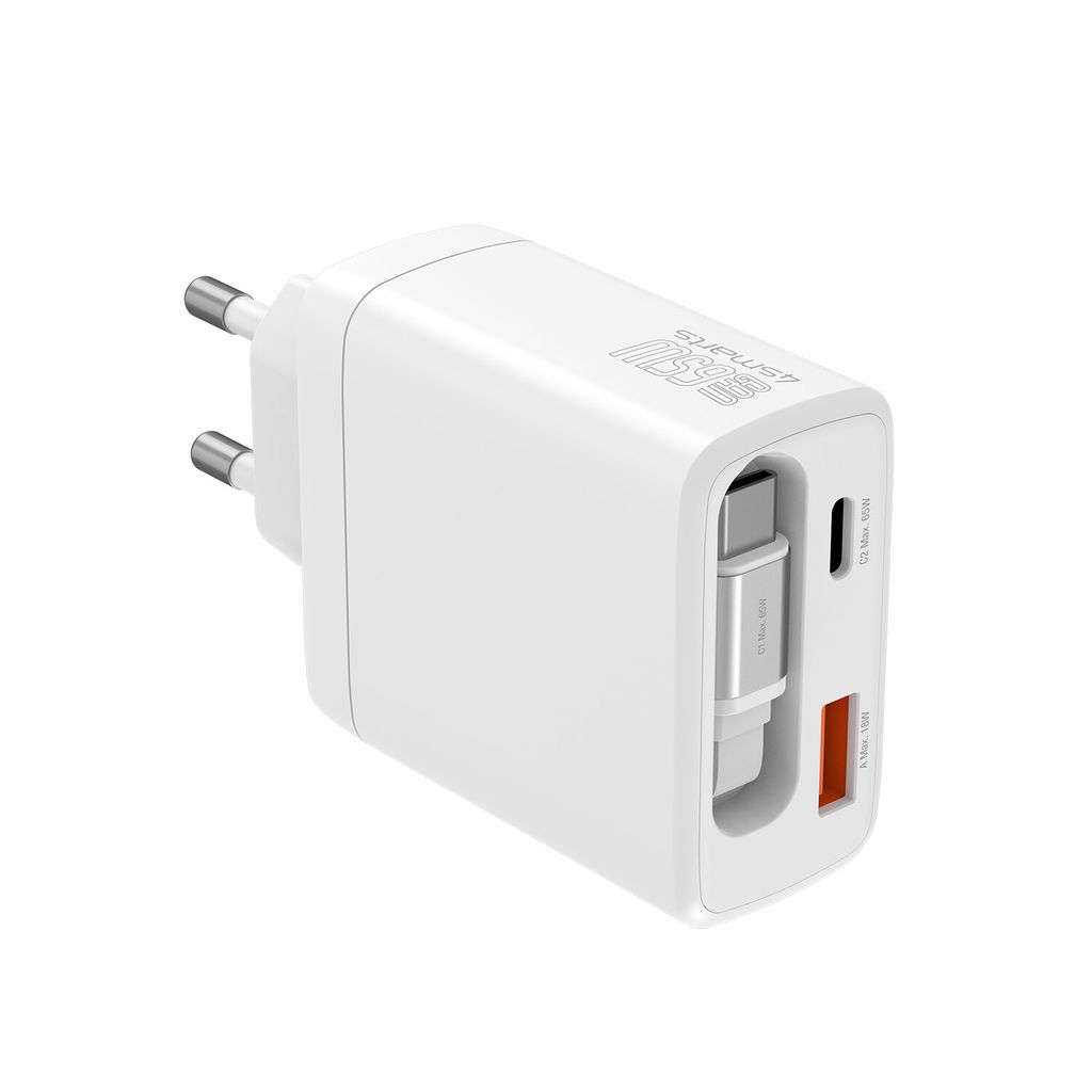 4Smarts PDPlug Jojo 65W vegglader PD GaN med uttrekkbar USB-C-kabel – hvit